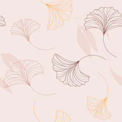 Simple modern foliage seamless pattern vector. Minimalist illustration Ginkgo Biloba leaf. 