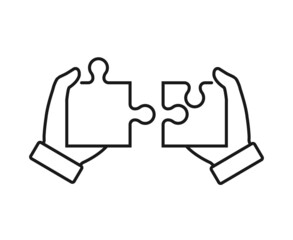 Obraz premium Puzzle and hand icon, teamwork concept vector