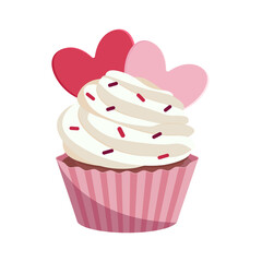 Cupcake with red heart for Valentine's Day design.