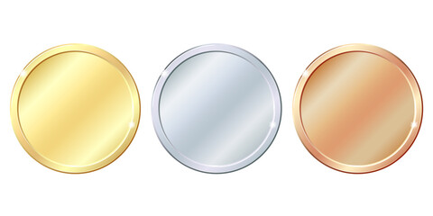 Set of gold, silver and bronze round empty medals. - 475162670