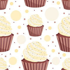 Cupcake seamless pattern. Background for gift boxes, wrapping paper, wallpapers, textiles, papers, fabrics, web pages
