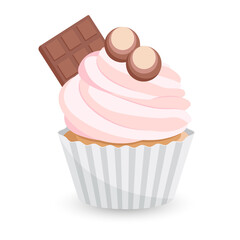 Cute cupcake with chocolate. Cartoon design.