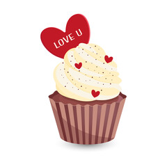 Cupcake with red heart for Valentine's Day design.