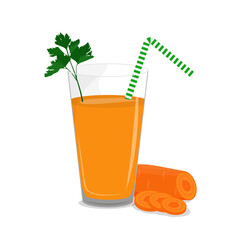 Carrot juice in glass with straw vector illustration