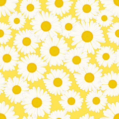 Chamomile on yellow background seamless pattern