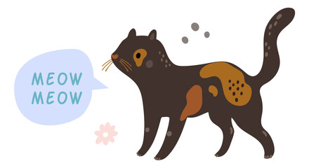 Cat says meow. Funny pet animal talking