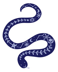 Mystic snake. Dark totem animal with magic symbols