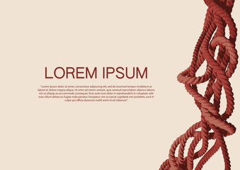 Vector background with the words Lorem ipsum, a place for text and a tangled burgundy rope on a beige backdrop. Suitable for banner, label, postcard, business card, certificate, diploma