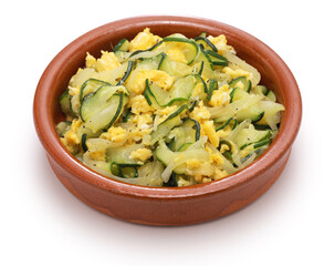 zarangollo, spanish scrambled eggs with zucchini, traditional murciano tapas dish