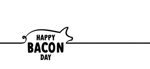 Slogan happy Bacon day. Pig line patterny. Drawing pigs animals farm silhouette symbol, pictogram. Vector pig swine idea. Piglets icon or sign. Pis nose or face