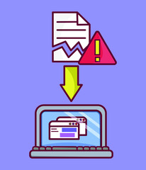 Web icon for business. Internet platforms for business startup. Flat cartoon vector illustration. Problems with documents and computer. 