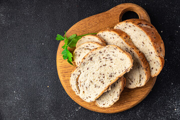 bread flax seeds bakery product healthy meal food diet snack on the table copy space food background rustic. top view