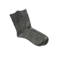 pair of gray woolen mens socks isolated on white