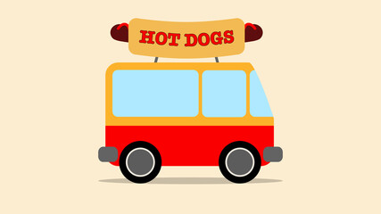 Hot Dog Food Truck Vector Vehicle Illustration Hotdog Hotdogs Selling Food Festival Flat