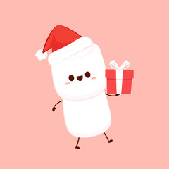 Cute marshmallow cartoon character. Marshmallow vector. Merry Christmas.