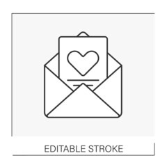  Invitation line icon. Greeting card. Love story. Invitation on wedding party. Wedding concept. Isolated vector illustration. Editable stroke