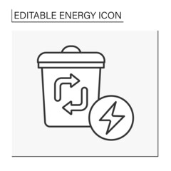  Recycling line icon. Recycle of garbage from garbage can. Electricity concept. Isolated vector illustration. Editable stroke
