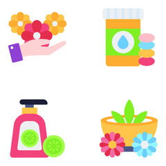 Pack of Spa and Cosmetics Flat Icons

