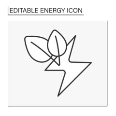  Biomass energy line icon. Organic energy generation. Produced by living or once-living organisms. Power concept. Isolated vector illustration. Editable stroke