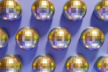 3d render of festive shiny dico balls pattern