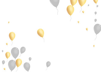 Golden Helium Background White Vector. Toy Decoration Card. Gray Shine Balloon. Baloon Light Design.