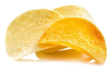 Potato chips isolated on white background with clipping path