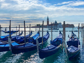 typical gondolas in venice - italy