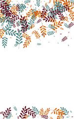 Brown Foliage Background White Vector. Leaf Modern Texture. Red Leaves. Green Herb October. Backdrop Design.