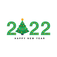 2022 Happy New Year typography tree isolated vector on transparent background.