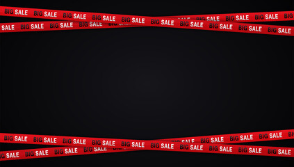 Black friday sale banners. Warning tapes, ribbons on black background. Template for brochure, poster or flyer. Vector illustration.