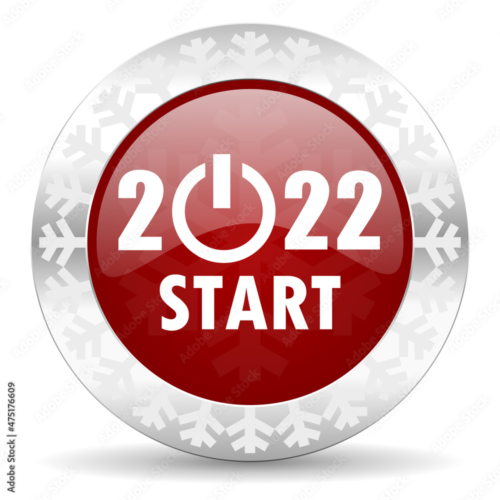 Aufkleber new year 2022 icon. christmas concept red glossy web button. winter design illustration with snowfla