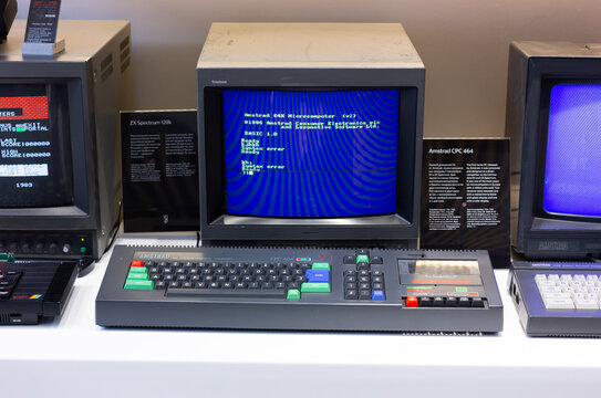 Saint Petersburg, Russia - 06.12 2021: Home PC Amstrad CPC 464 with color monitor in Yandex Museum on Nevsky Prospekt