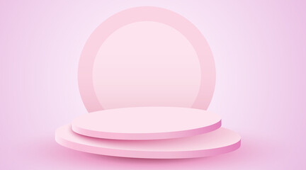 Abstract scene background. Cylinder podium on pink background. Product presentation, mock up, show cosmetic product, Podium, stage pedestal or platform.