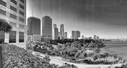 Fototapeta premium Panoramic view of Downtown Miami from city park, Florida. - Panoramic view