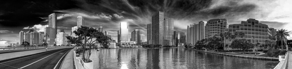 Downtown Miami at sunrise from Brickell Key, Florida. - Panoramic view