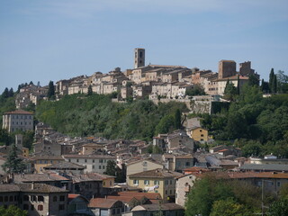 Panorama of Colle di Val d'Elsa, the medieval part of the village which stands on a hilly ridge and the modern part in the valley under