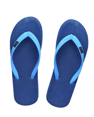 Top view of blue sandals beachwear flip flop isolated on white background