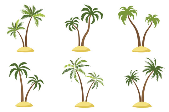 Palm trees on a sand. Collection of vector palms.