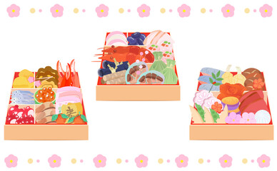 3段重のおせち料理イラスト素材