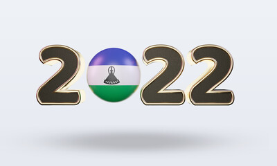 3d text 2022 Lesotho flag rendering front view