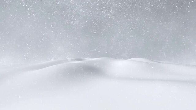 White silver snow landscape with falling snowflakes effect seamless loop winter animation background.