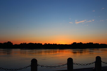 Panoramic view of the sunrise over the sea. Sunrise views from Vienna, Austria. Nature Concept.