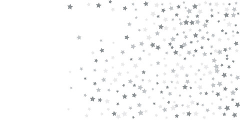 Silver star confetti. Falling stars on a white background. Illustration of flying shining stars. Decorative element.