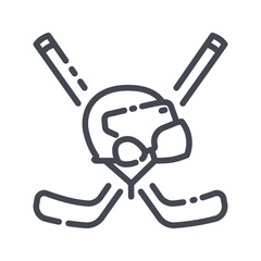 Vector hockey stick and helmet equipment line icon isolated