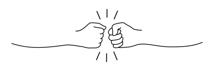 Fist bumping banner hand drawn with single line