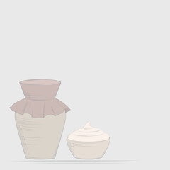 Drawing of a farm milk jug with cream or ice cream