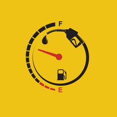 gasoline fuel pump nozzle poster isolated on yellow background