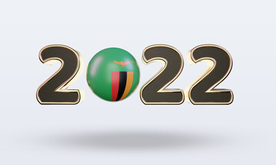 3d text 2022 Zambia flag rendering front view