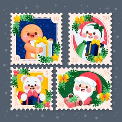hand drawn christmas stamp collection vector design illustration