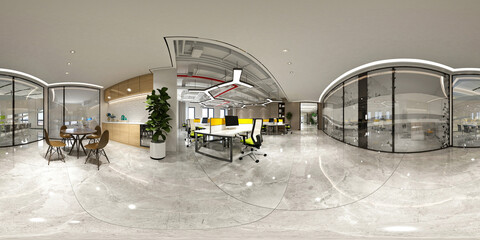 360 degrees working office, 3d render